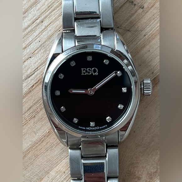 ESQ by Movado Diamonds Ladies Watch Stainless Bracelet Luminous Hands Black Dial - Picture 1 of 14